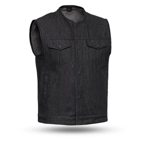 Men's Haywood vest by Dynamicleather featuring a sleek leather design, front button closure, and stylish tailored fit.