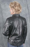 Rear view of Dynamicleather Cruiser Eagle women's jacket showing vented back design and stylish details.