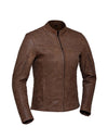 Ladies Arizona brown premium motorcycle leather jacket by Dynamicleather, featuring classic design and durable leather for women.