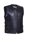 Men's premium leather motorcycle vest with zipper closure, swat style design, by Dynamicleather, featuring multiple pockets and a rugged look.