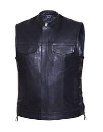Men's Premium SOA Style Collared Leather Club Vest with Side Laces