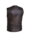 Men's Montana Brown Premium Motorcycle Leather Vest by Dynamicleather, featuring a classic leather vest with detailed stitching and front pockets.