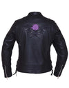 Women's black leather motorcycle jacket by Dynamicleather with zip-up front and stylish design, perfect for riding and casual wear.
