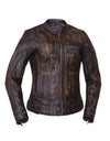 Ladies Nevada Brown Ultra Motorcycle Jacket for women by Dynamicleather, featuring a stylish brown leather design with detailed stitching.