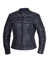Ladies Tombstone gray striped motorcycle jacket by DynamicLeather, featuring a stylish striped design and fitted silhouette.