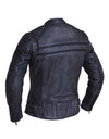 Ladies Tombstone gray striped motorcycle jacket by Dynamicleather, showing the stylish gray and black striped design.