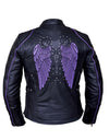 Ladies premium motorcycle jacket by Dynamicleather with angel wing design, featuring stylish details and a fitted silhouette.