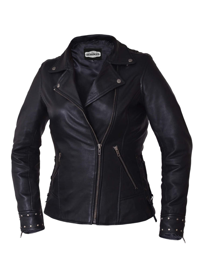 Ladies Derringer lambskin leather jacket by Dynamicleather, stylish women’s jacket with smooth leather finish and classic design.