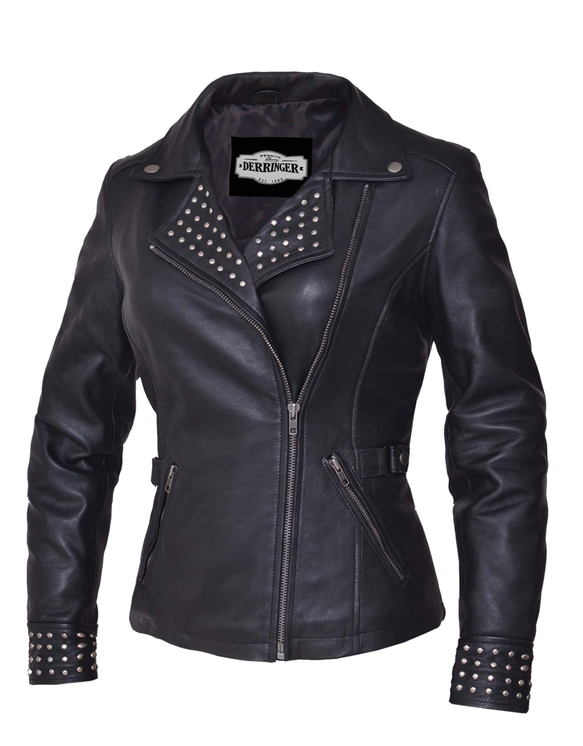 Ladies Lambskin Leather Jacket by Dynamicleather, stylish women's derringer jacket with smooth leather finish.