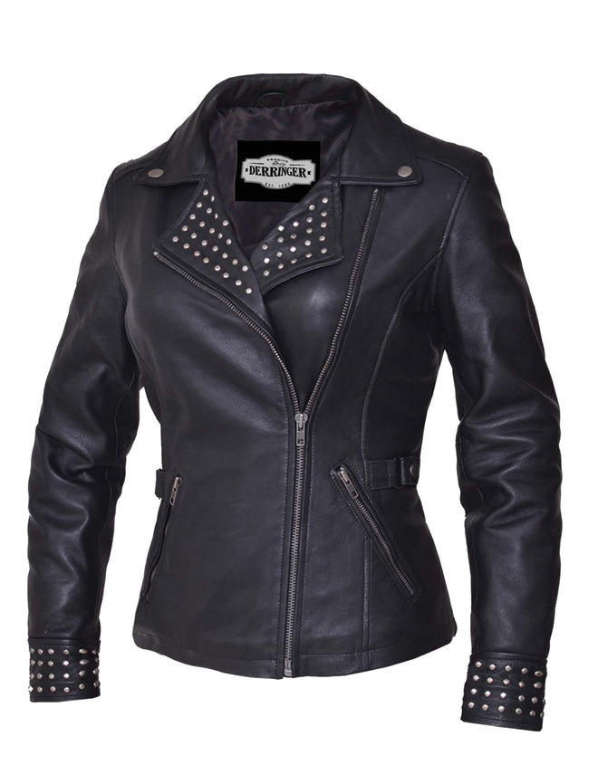 Ladies Lambskin Leather Jacket by Dynamicleather, stylish women's derringer jacket with smooth leather finish.