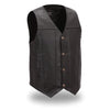Dynamicleather Gun Runner men's vest displayed on a hanger, featuring leather construction with detailed stitching and a front zipper.