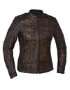 Ladies Nevada Brown Ultra Motorcycle Jacket by Dynamicleather, stylish women's brown leather motorcycle jacket with detailed stitching.