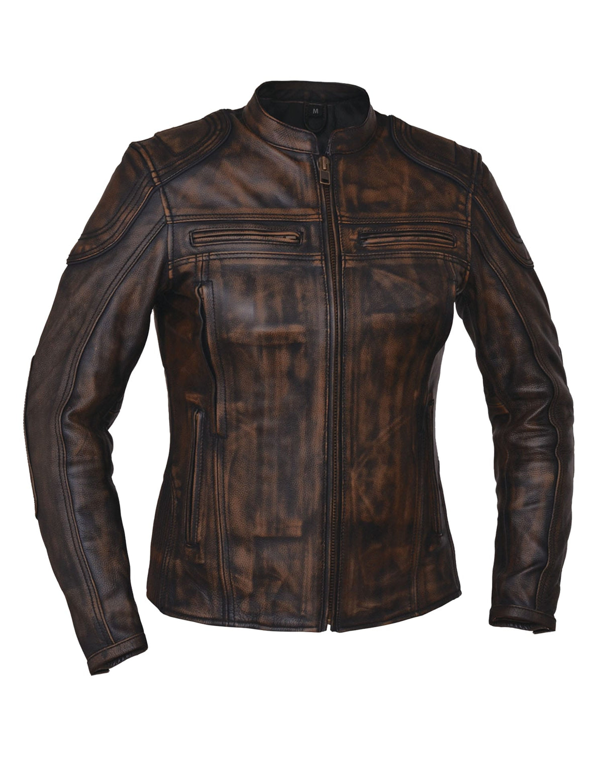 Ladies Nevada Brown Ultra Motorcycle Jacket by Dynamicleather, stylish women's brown leather motorcycle jacket with detailed stitching.