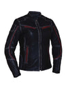 Dynamicleather ladies ultra motorcycle jacket for women with protective armor, black leather, and stylish fit.