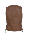 Ladies Arizona brown leather motorcycle vest by Dynamicleather, featuring premium leather construction and a tailored fit for women.