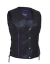 Ladies premium motorcycle vest by Dynamicleather with wing embroidery on the back, featuring a stylish and fitted design for women.