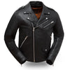 Men's Enforcer jacket by Dynamicleather, showcasing a stylish black leather jacket with a rugged design and detailed stitching.