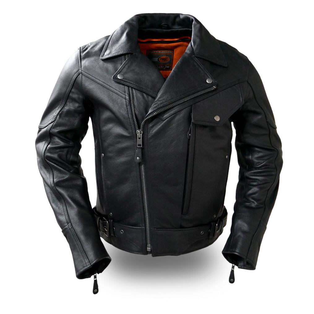Black leather Major Ego jacket for men by Dynamicleather, featuring a stylish design with a zip-up front and classic collar.