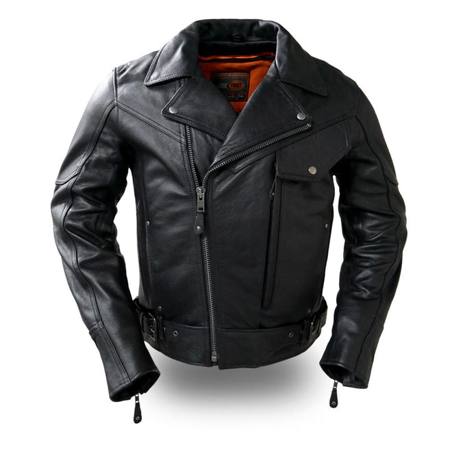 Black leather Major Ego jacket for men by Dynamicleather, featuring a stylish design with a zip-up front and classic collar.