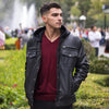 HighwayLeather men's hooded leather jacket with front pockets and stylish design, perfect for casual wear.