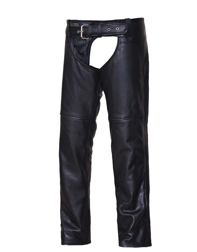 Ladies premium low rise motorcycle chaps by Dynamicleather, featuring durable leather construction and a sleek low-rise fit.