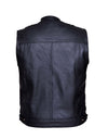 Men's leather club vest with collar, premium SOA style by Dynamicleather, featuring a sleek black design and detailed stitching.