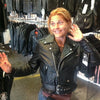 Buffalo Leather Gear women's full-length motorcycle jacket with side lace and ammo pocket, featuring a stylish and protective design.