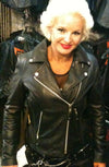 Women’s Full-Length Braided Leather Motorcycle Jacket with Side Stretch and Utility Pocket | HL13103