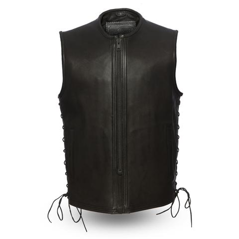 Dynamicleather Venom leather biker vest with studded details and front zipper for a bold, stylish motorcycle look.
