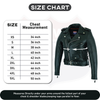 Buffalo Leather Gear women's full-length motorcycle jacket with side lace detail and ammo pocket, black leather, stylish and protective.
