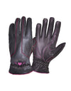 Dynamicleather ladies full finger motorcycle gloves with heart embroidery, black leather gloves designed for riding comfort and style.