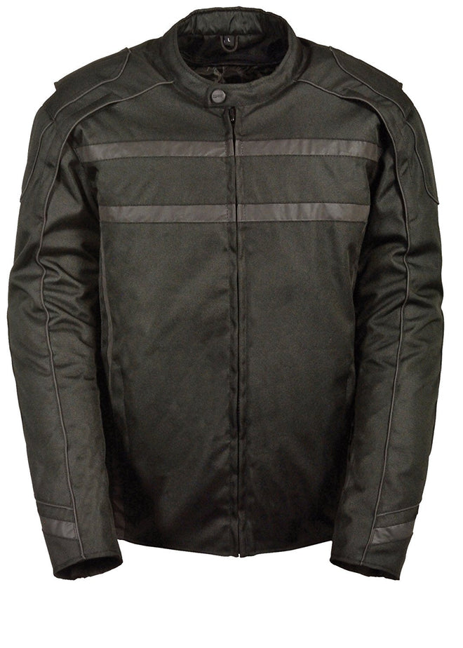 Men's HighwayLeather vented textile jacket with high visibility reflective strips, designed for safety and comfort.