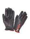 Dynamicleather ladies full finger zippered gloves showing black leather gloves with zipper closure on the back of each hand.