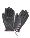 Ladies full finger zippered gloves by Dynamicleather, showing black leather gloves with zipper closure and detailed stitching.