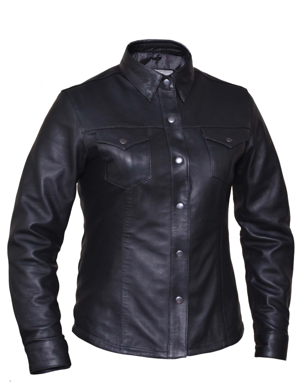 Ladies lightweight leather motorcycle jacket by Dynamicleather, women's premium leather motorcycle shirt with stylish design.