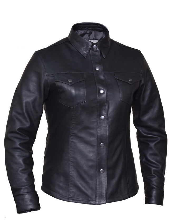 Ladies lightweight leather motorcycle jacket by Dynamicleather, women's premium leather motorcycle shirt with stylish design.