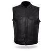 Dynamicleather Sharp Shooter leather biker vest with front zipper, shoulder patches, and classic rugged design.