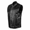 Women’s basic leather motorcycle vest with side lace details, zipper pockets, by Dynamicleather, featuring a fitted style and classic design.
