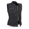 Black Widow men's vest by Dynamicleather, black leather vest with detailed stitching and a sleek, fitted design.