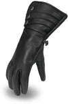 Dynamicleather FI197GEL gloves, black leather gloves with reinforced palms and detailed stitching, designed for durability and grip.