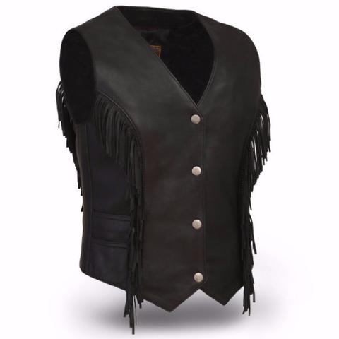 Men's Apache vest by Dynamicleather featuring black leather with detailed stitching and a sleek, fitted design.