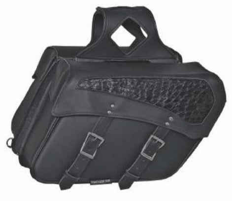 Dynamicleather PVC saddle bag for bikers with adjustable straps and durable design for motorcycle storage.