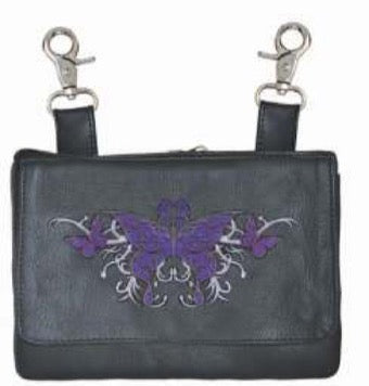 Ladies clip-on shoulder bag in premium cowhide leather, featuring a clip closure and adjustable shoulder strap by Dynamicleather.