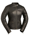 Black Diamond women’s jacket by Dynamicleather featuring a sleek design, zipper closure, and stylish black leather exterior.