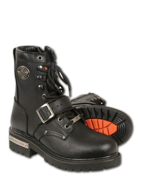 Dynamicleather men's buckled and lace-to-toe boots with side zipper entry, featuring a stylish buckle design and durable leather construction.