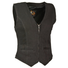 Ladies Zipper Front Denim Vest w/ V Neck Collar - HighwayLeather