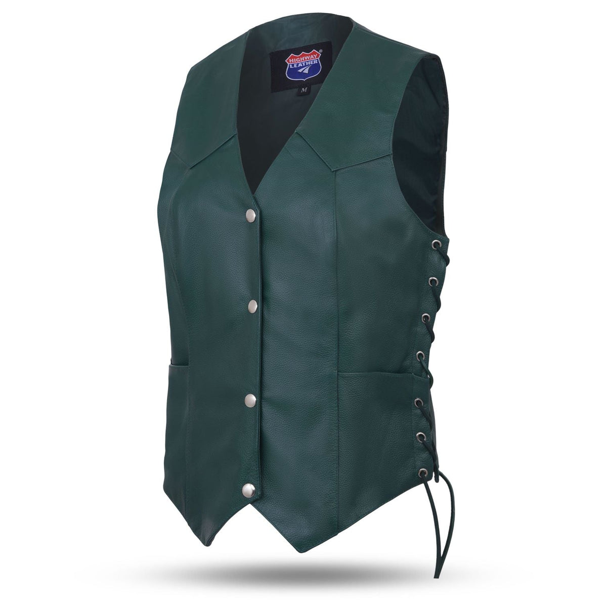 Women’s Hunter Green Leather Motorcycle Club Vest with Utility Pockets | HL14501Green