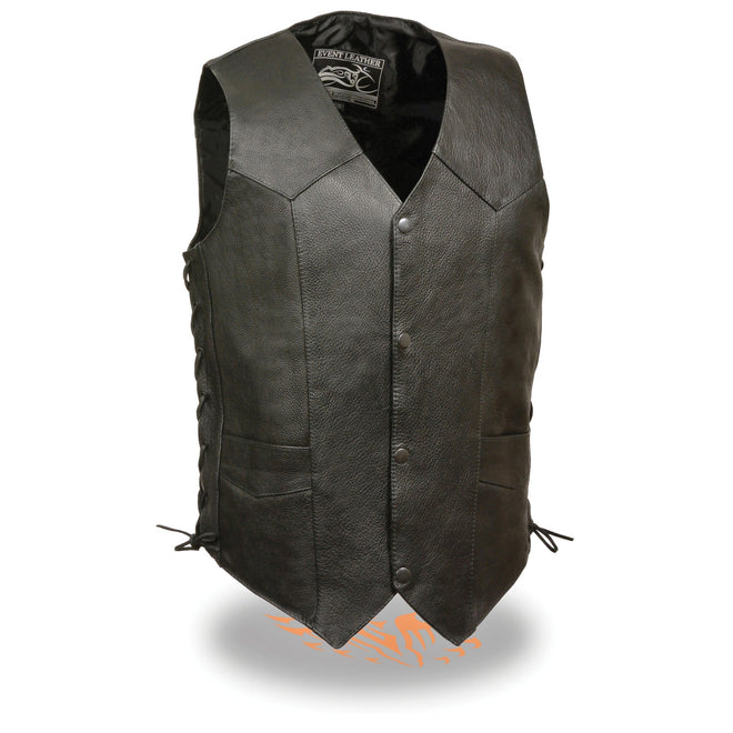 Men's classic side lace biker vest by HighwayLeather, featuring a rugged leather design with side lacing details.