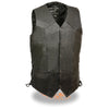 Men's classic side lace biker vest from Dynamicleather featuring a tall fit and side lace detailing, in black leather.