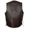 Men's Side Lace Leather Vest w/ Skull & Wings - HighwayLeather